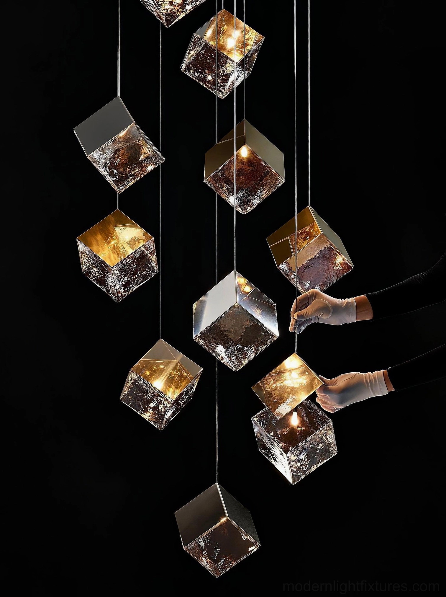 Contemporary cube pendant chandelier minimalist luxury design aesthetic