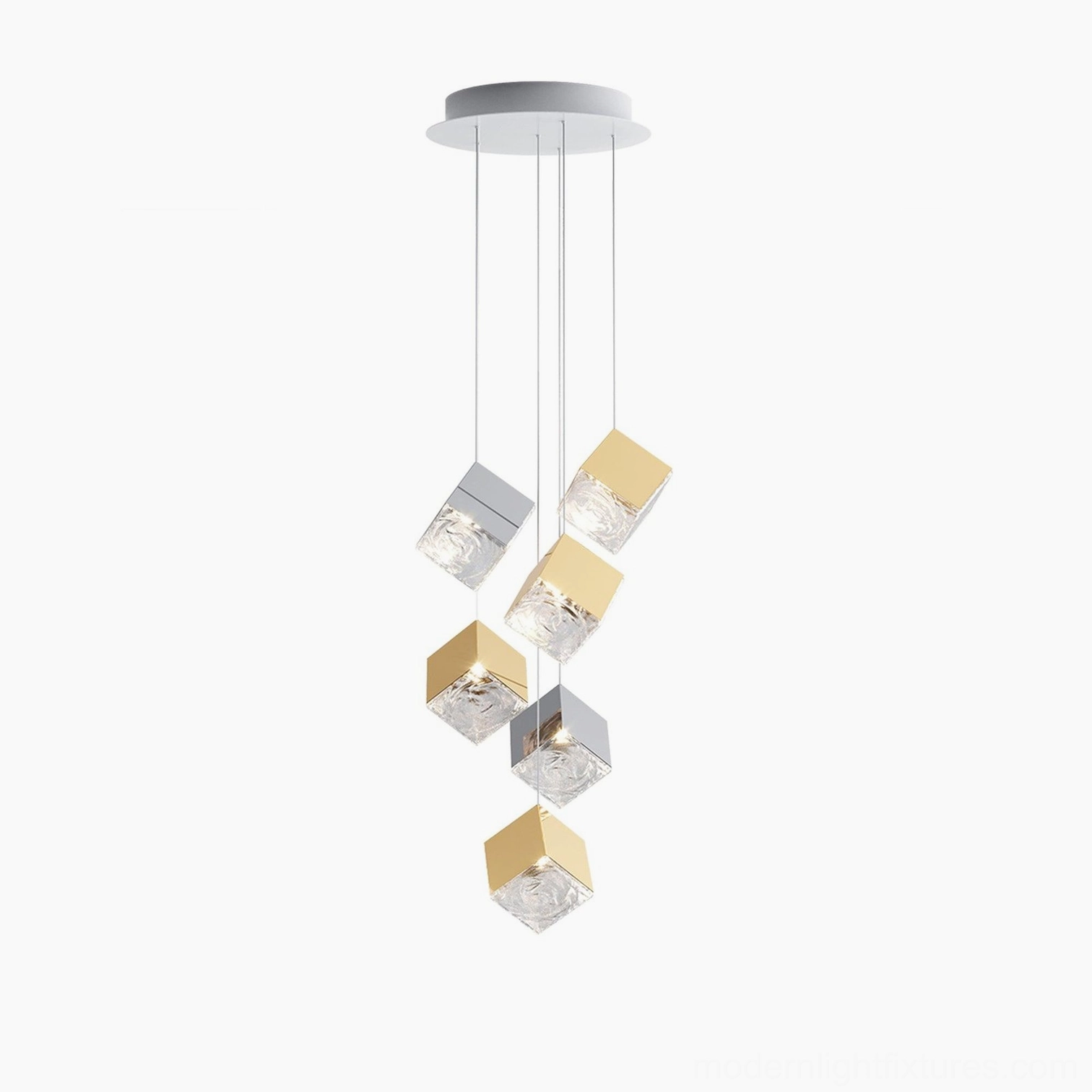 Contemporary glass cube pendant light fixture powder room installation