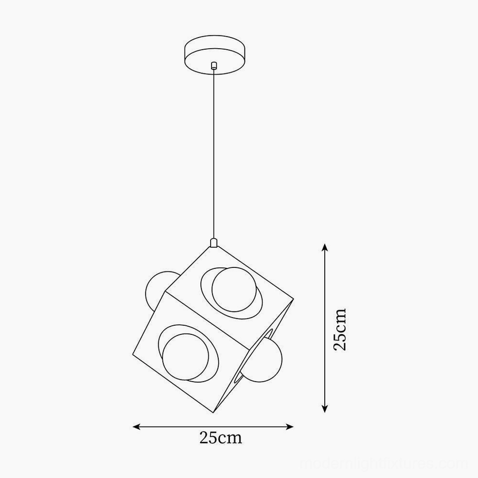 Cubic pendant lamp technical specification drawing with 25cm dimensional orthographic view