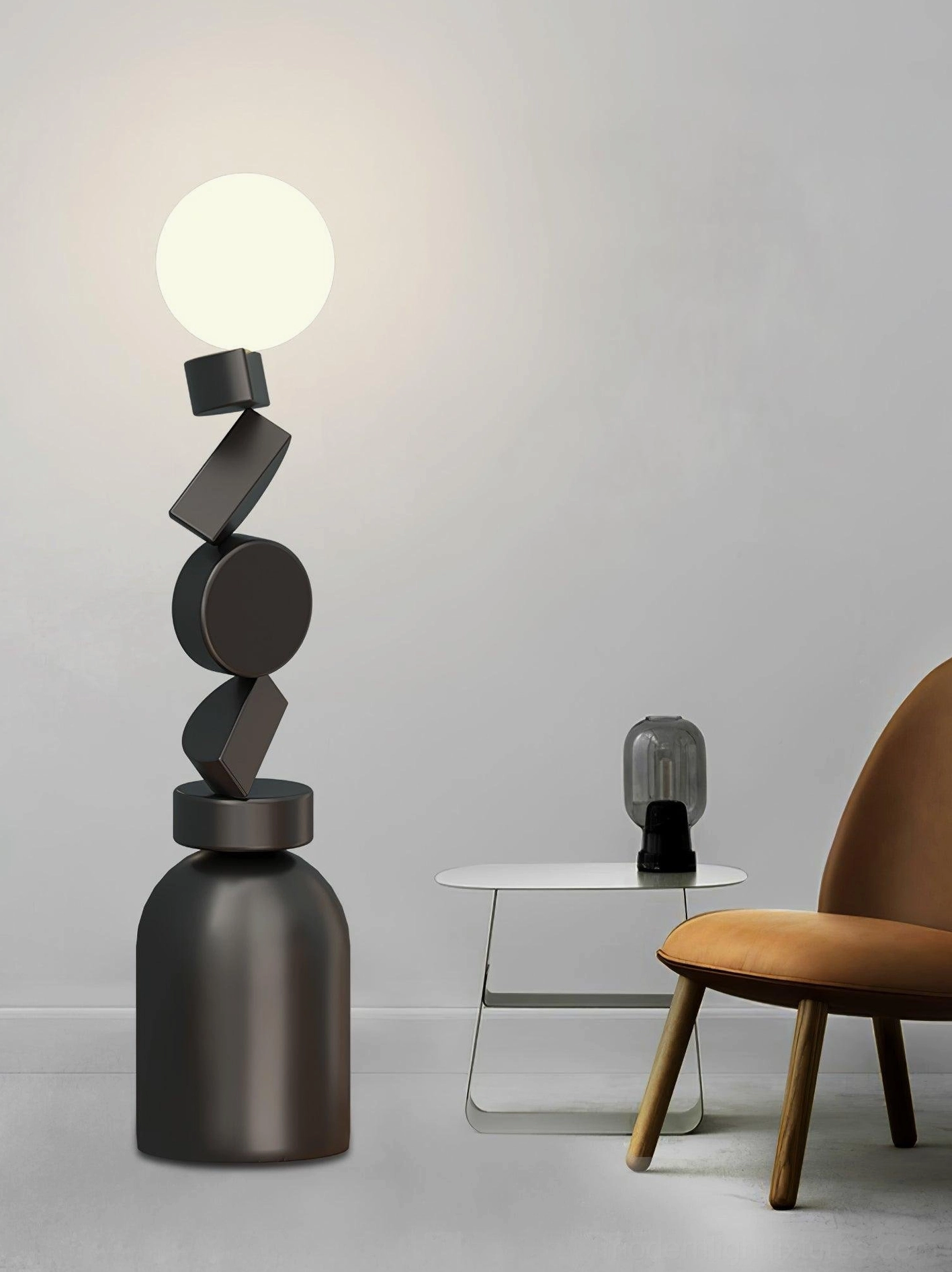 Cubu modern floor lamp detail close-up view stacked cubic geometric design elements