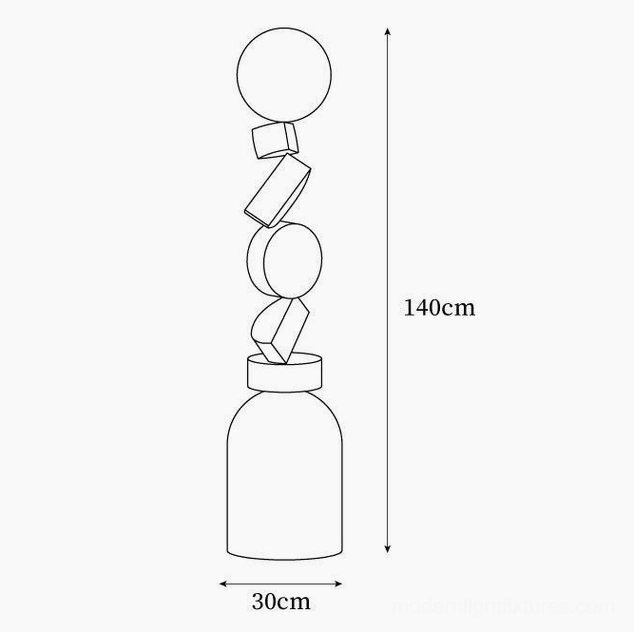 Cubu floor lamp technical dimensions schematic 140cm height 30cm diameter specifications
