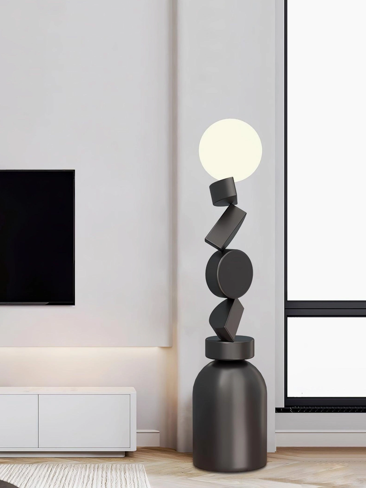Modern Cubu floor lamp in various interior design settings styling inspiration