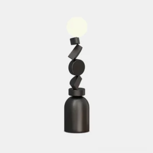 Modern Cubu geometric floor lamp with stacked cubic design in matte black finish, front studio view