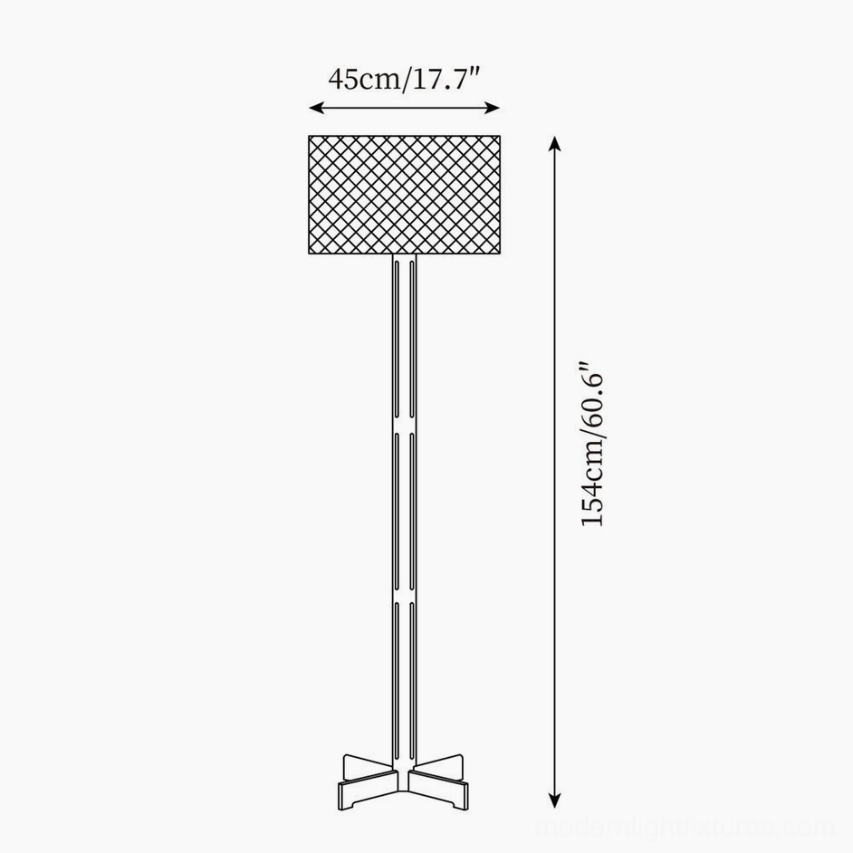 Culver wood floor lamp technical specifications and dimension diagram with cross base measurements