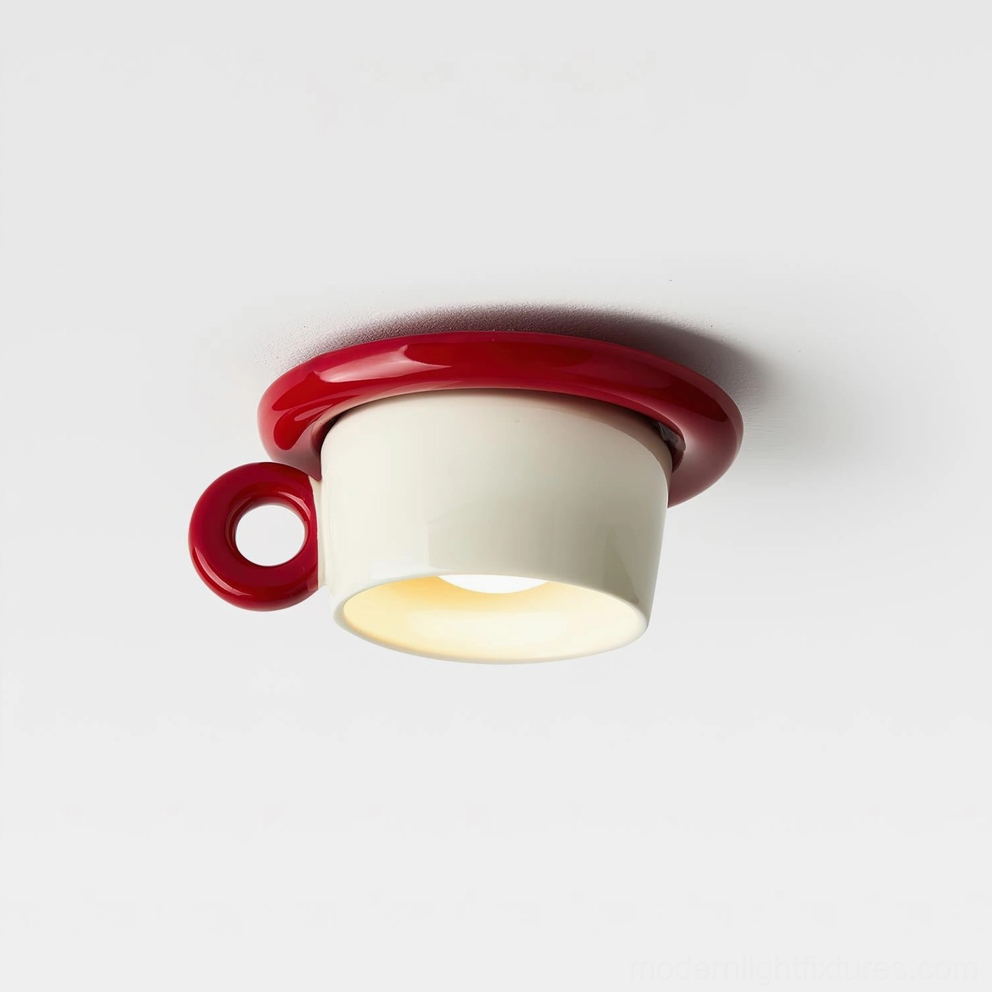 Ceramic dome ceiling light fixture with colored rim accent detail shot