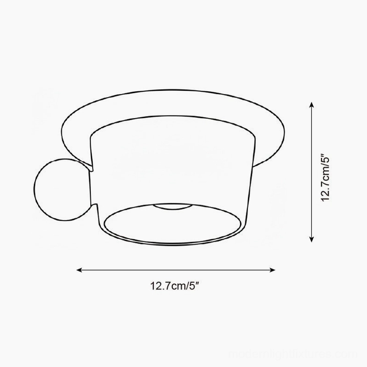 Cupola ceiling light technical drawing sketch top view with 12.7cm 5-inch dimensions