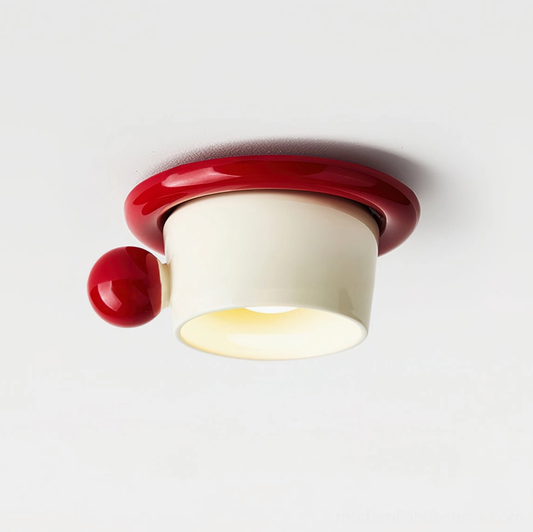 Red model ceramic ceiling light fixture studio product photography