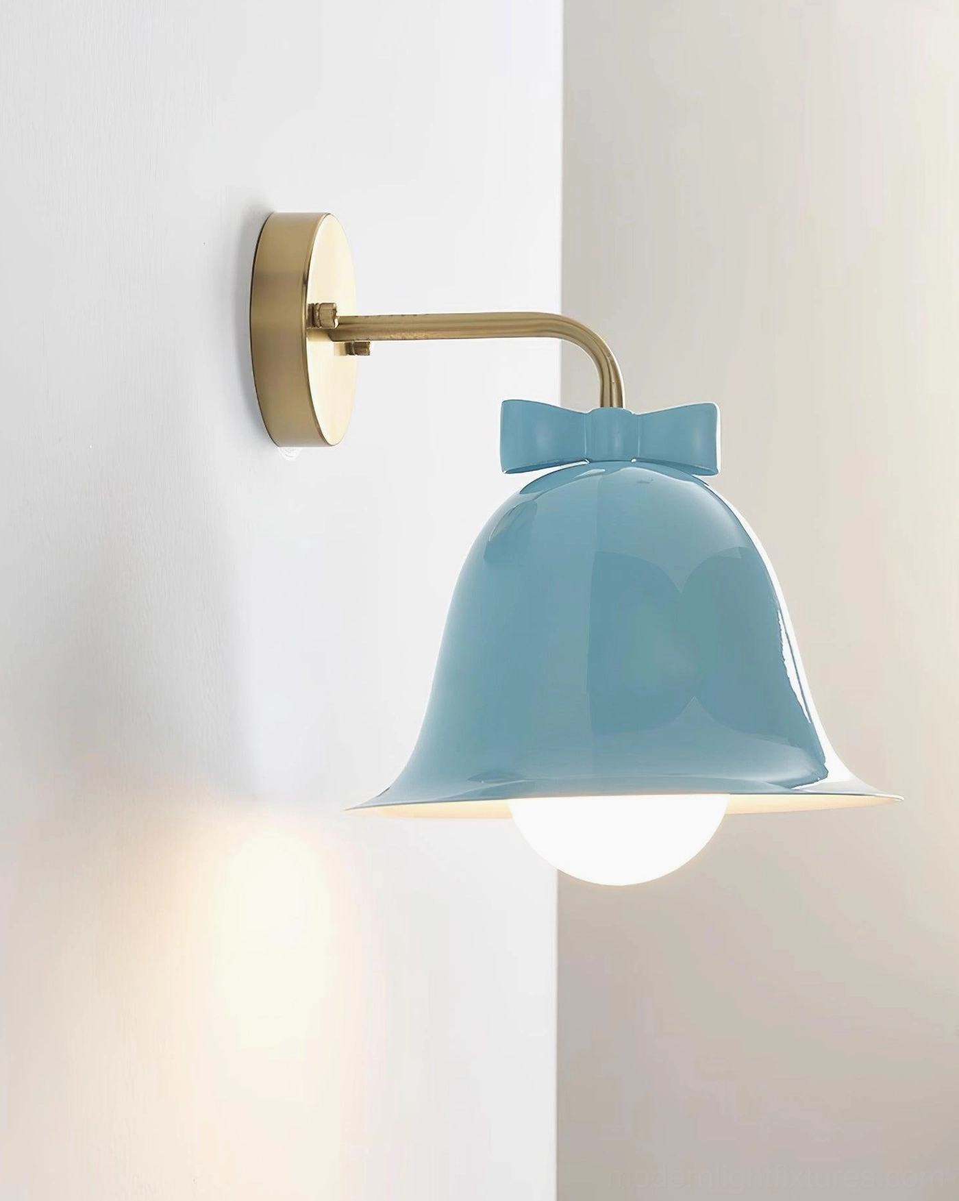 Bell-shaped wall sconce with curved ceramic shade and sophisticated metal mounting system