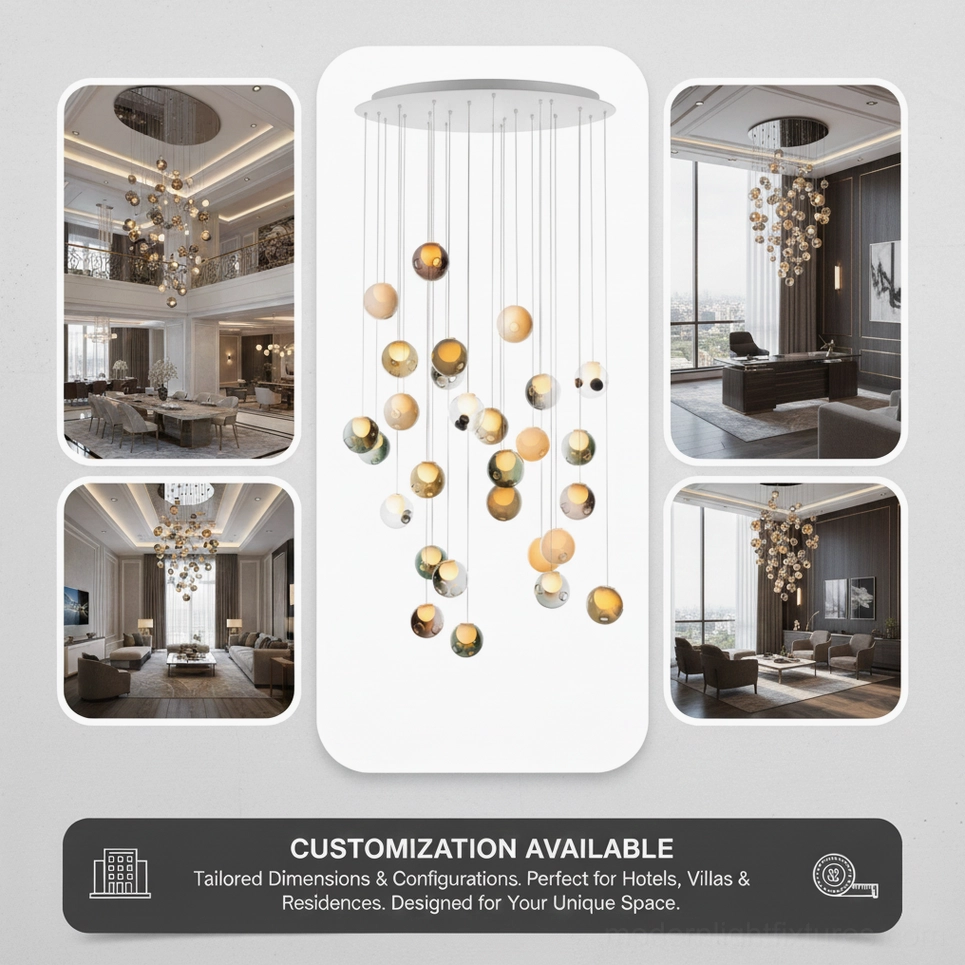 Custom design glass globe cluster chandelier supporting customized drawings specifications for bespoke modern installations