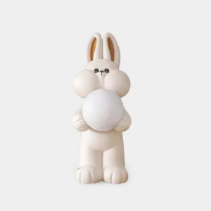 Cute rabbit floor lamp with matte resin finish, studio frontal view showing soft white adorable bunny sculpture design