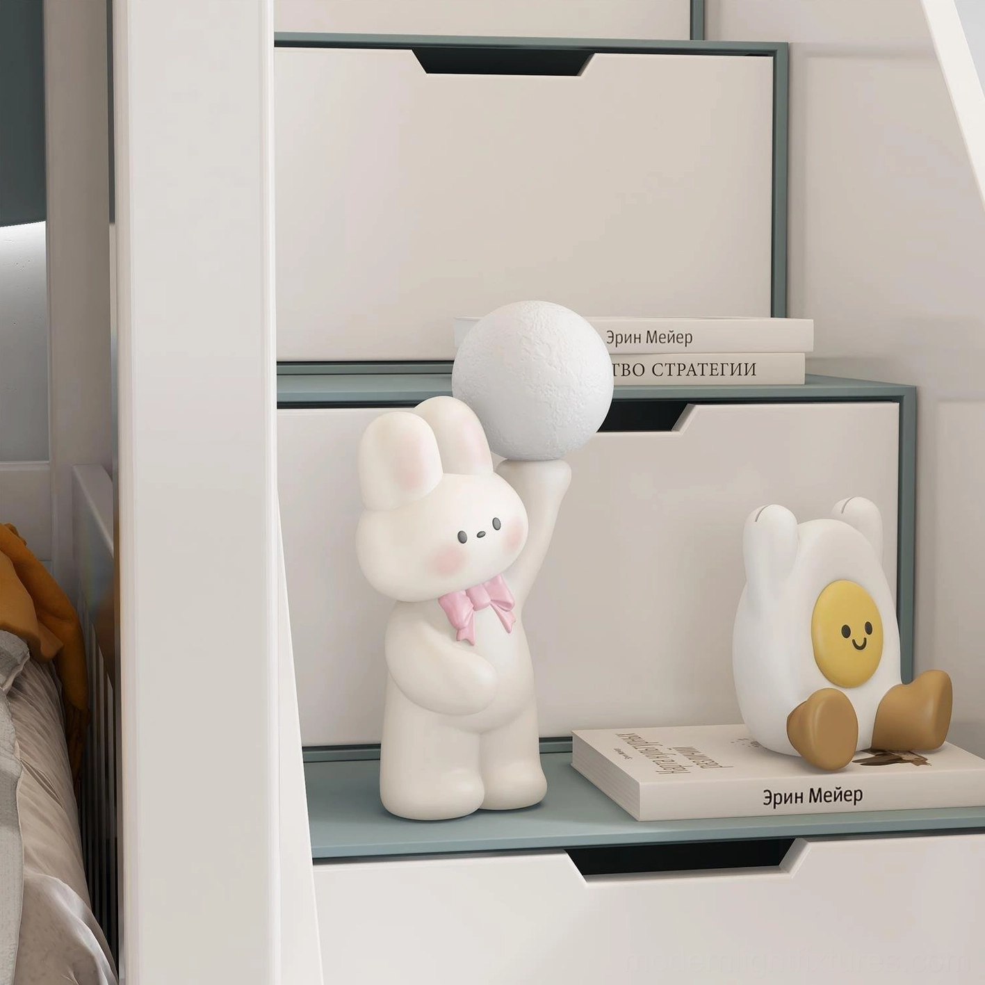 Cute rabbit shaped table lamp with pink bow - stylish desk lamp for contemporary home design