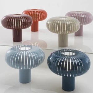 Modern geometric table lamp collection in multiple colors - milk gray, white, blue, light purple, claret, and black spiral lamps