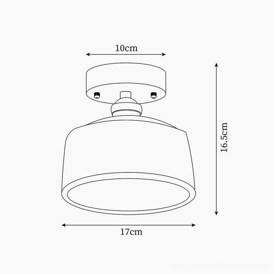 Cylindrical shade vintage ceiling light technical schematic showing 17cm width, 16.5cm height specifications