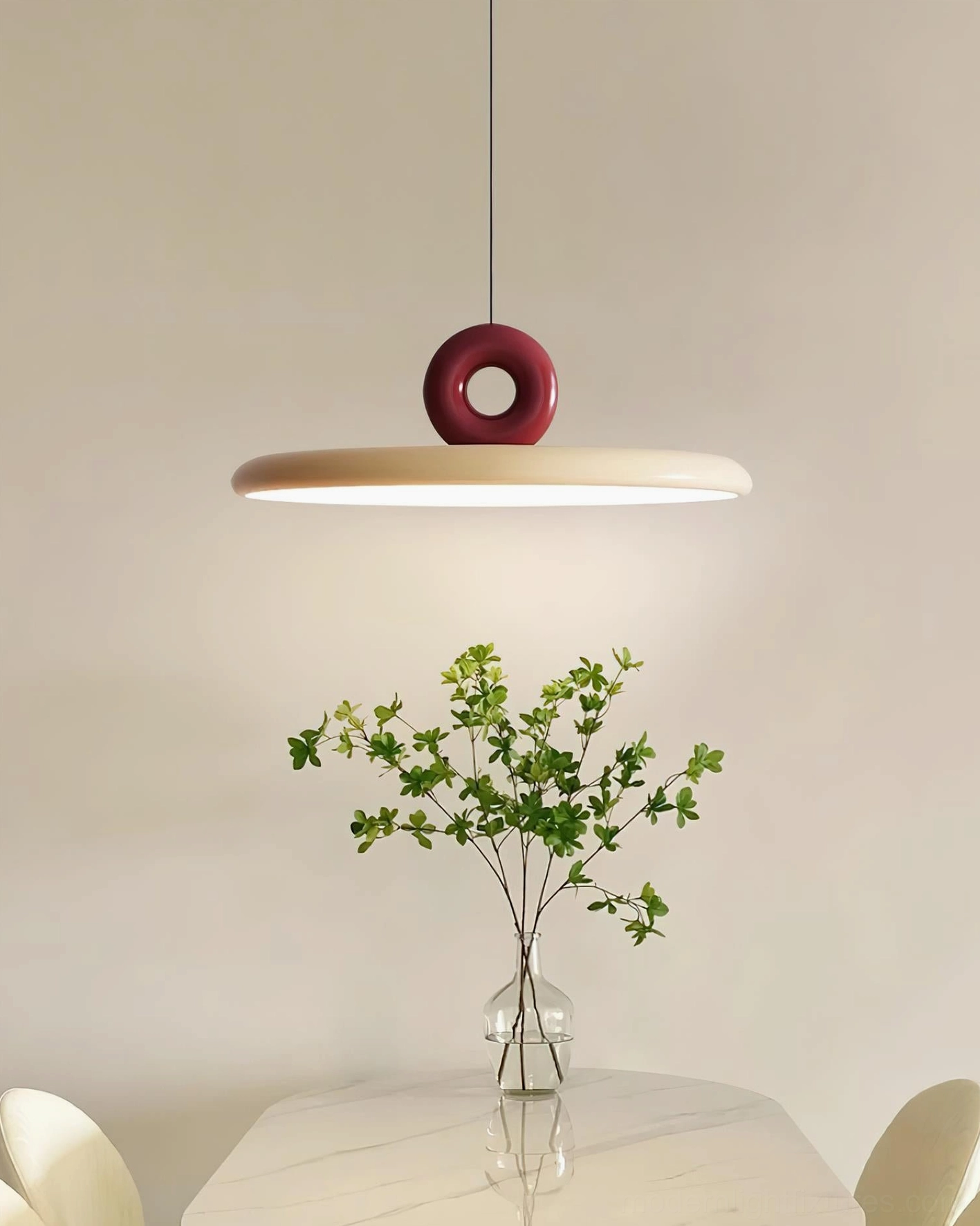 Dalia modern pendant lamp color blocking design, red and neutral palette combination