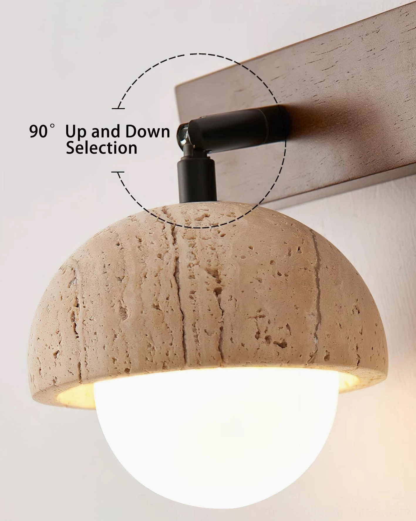 Damp-rated travertine wall sconce suitable for bathroom vanity and covered outdoor areas