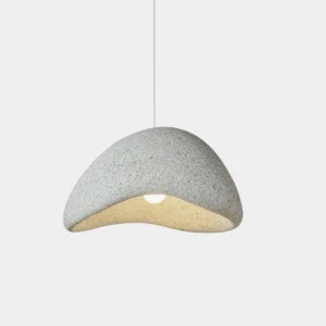 Danalite modern pendant light with speckled light gray finish, front view showing half-mushroom dome silhouette and warm inner glow
