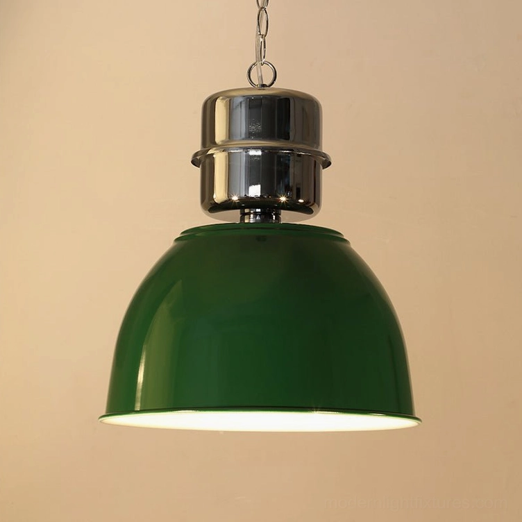 Green Dante dome pendant light in contemporary home interior with industrial elements