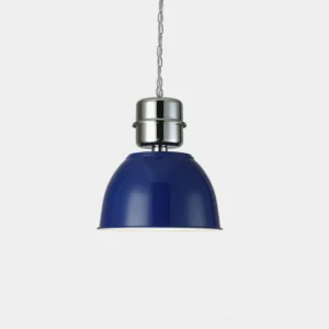 Dante industrial dome pendant light with glossy metal shade and chrome hardware - close-up studio view