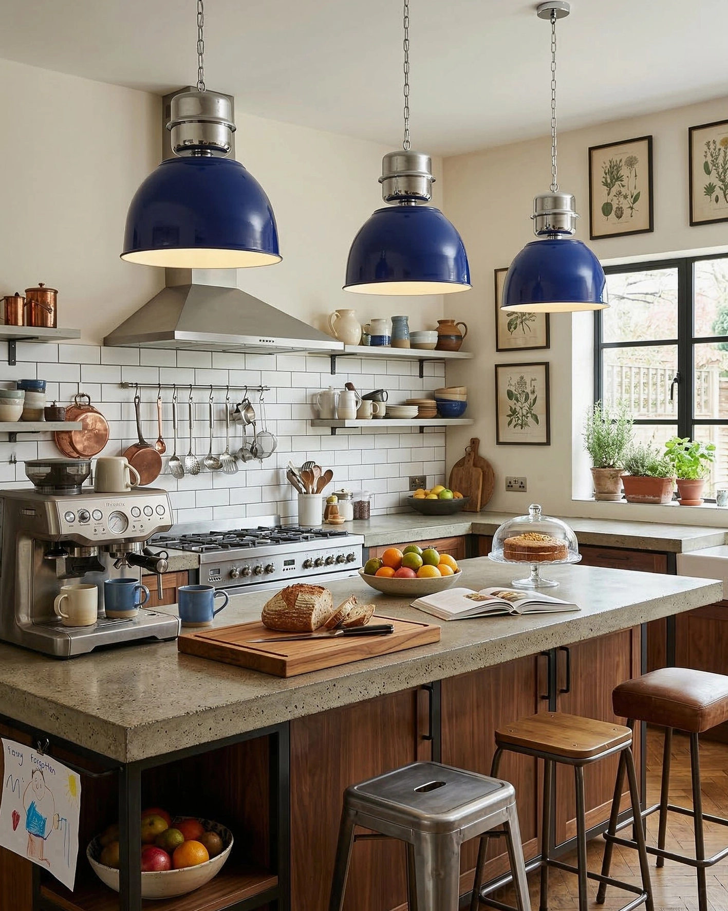 Single Dante dome pendant light suspended in contemporary living or dining space