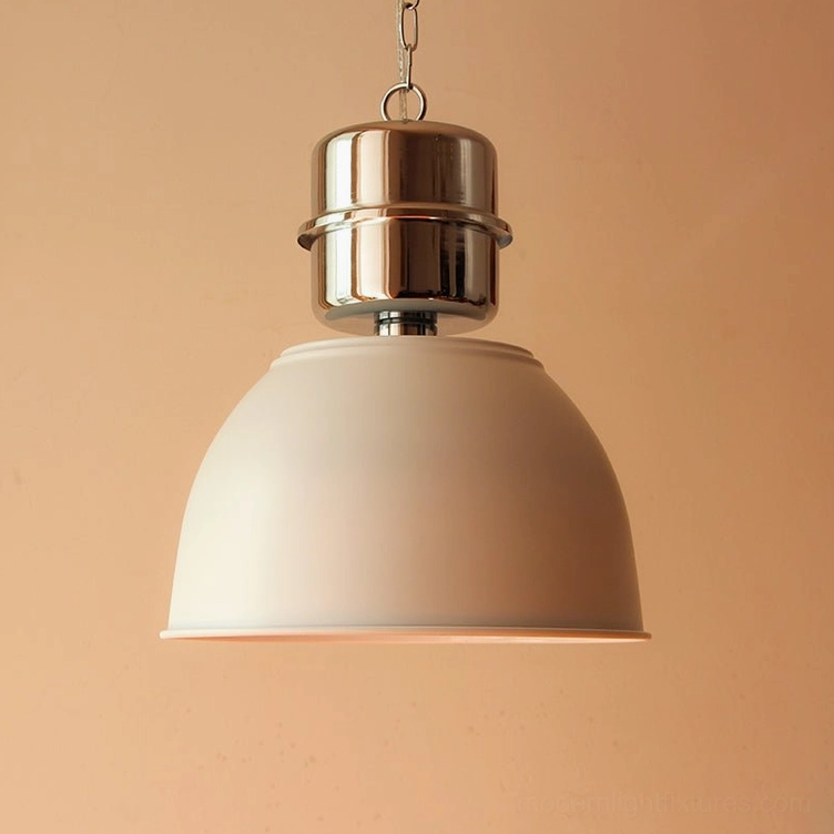 White Dante industrial dome pendant light fixture - clean contemporary styling
