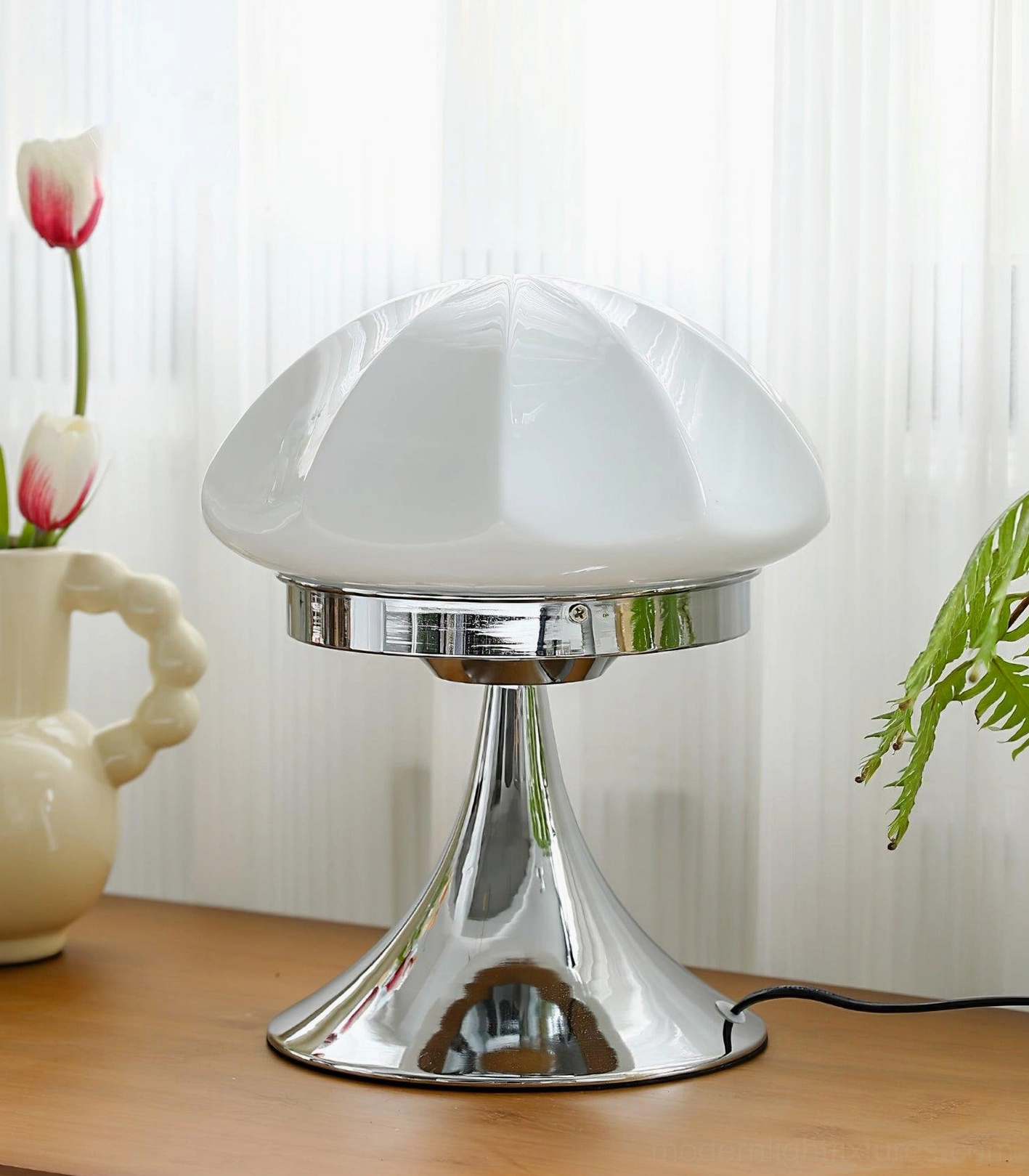 Dario mushroom table lamp multiple color options beige white and pink glass shades comparison