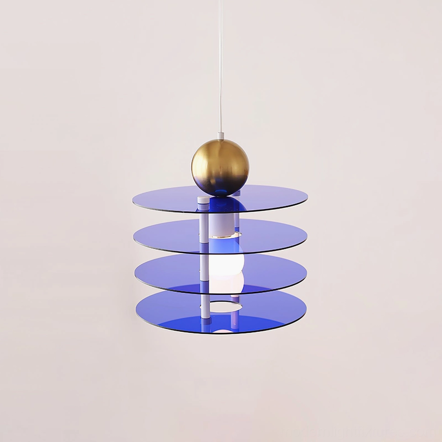 Dark blue stacked disc pendant light with geometric layered acrylic design