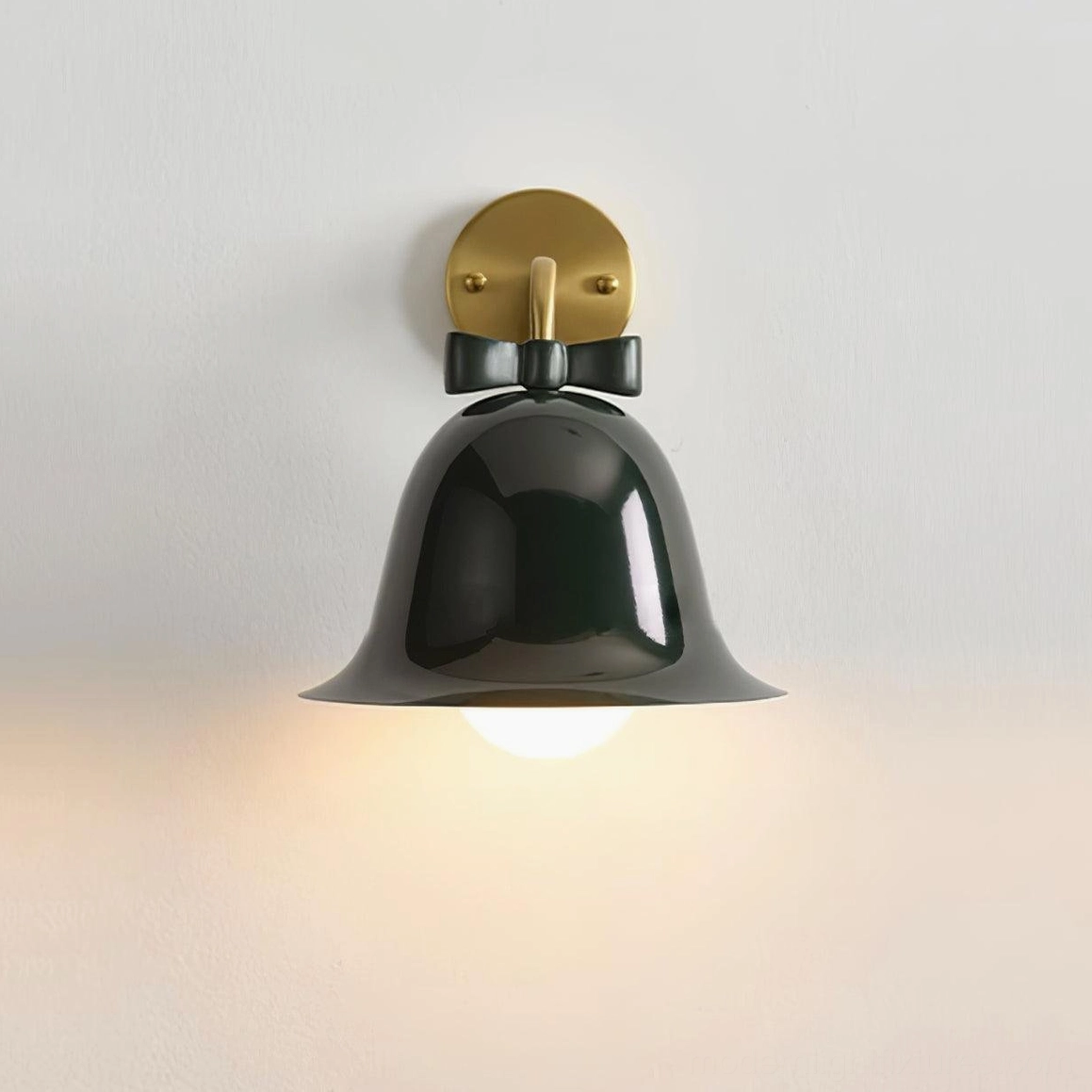 Dark green ceramic bell wall sconce with minimalist Nordic design and refined bow knot detail