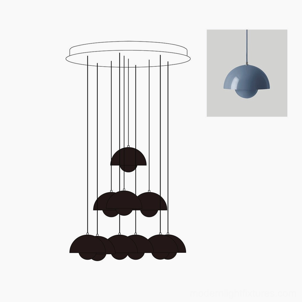 Modern multi-head dome pendant chandelier with dark green matte finish for sophisticated interiors