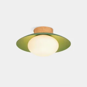 Dawn minimalist flush mount ceiling light with frosted glass globe and metal canopy - front product view