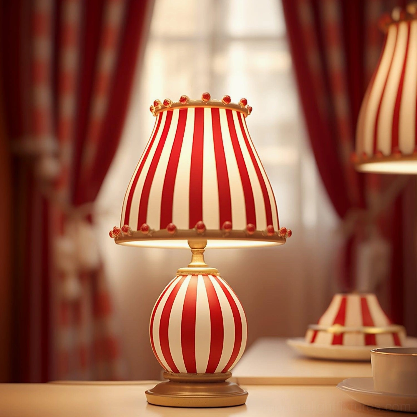 Decorative circus table lamp with resin glass construction and metal base