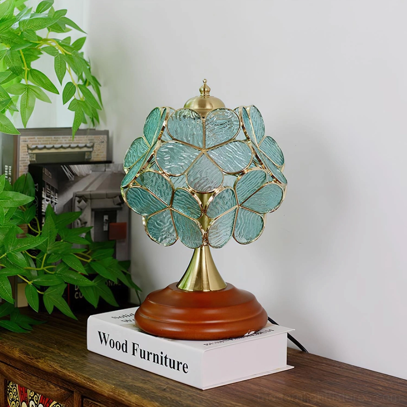 Decorative Tiffany stained glass table lamp adding elegance to bedroom nightstand or living room
