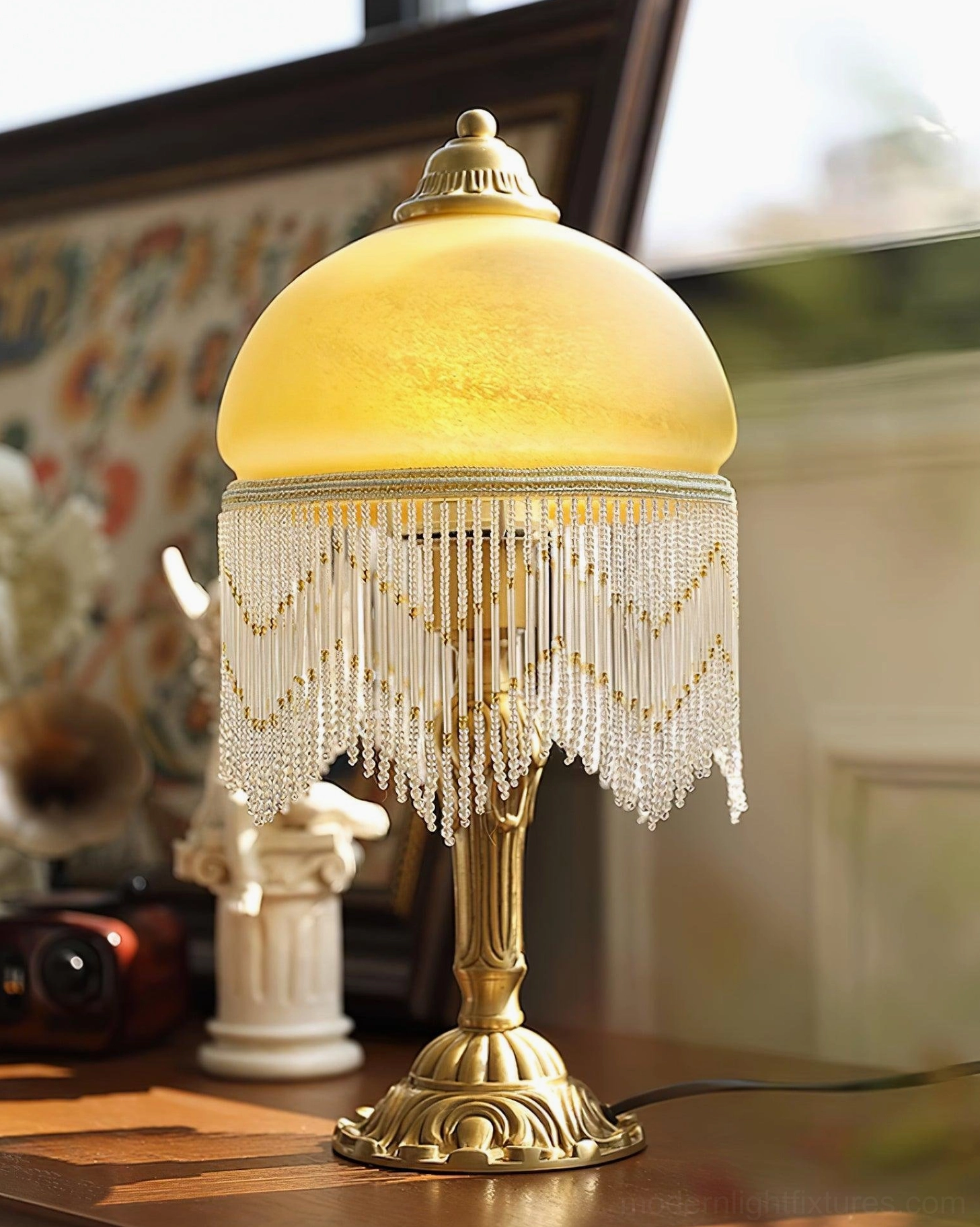 Decorative vintage brass table lamp suitable for mid-century modern and eclectic interior design styles