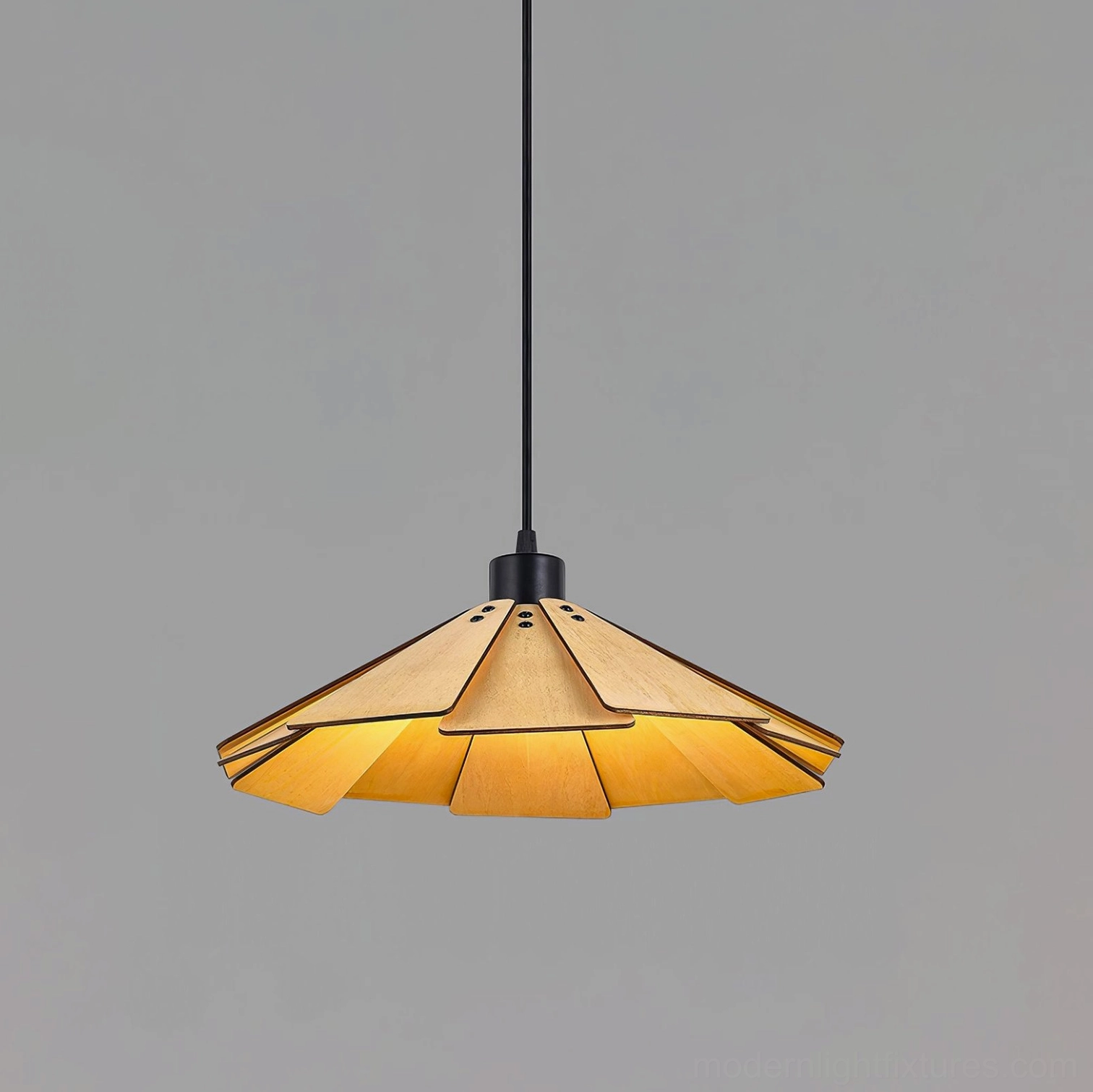 Delfina pendant lamp Model B natural wood color showing light diffusion quality