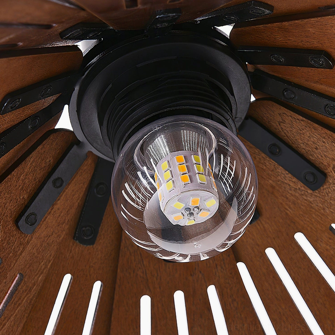 Delfina wooden pendant light interior ambiance with soft incandescent illumination