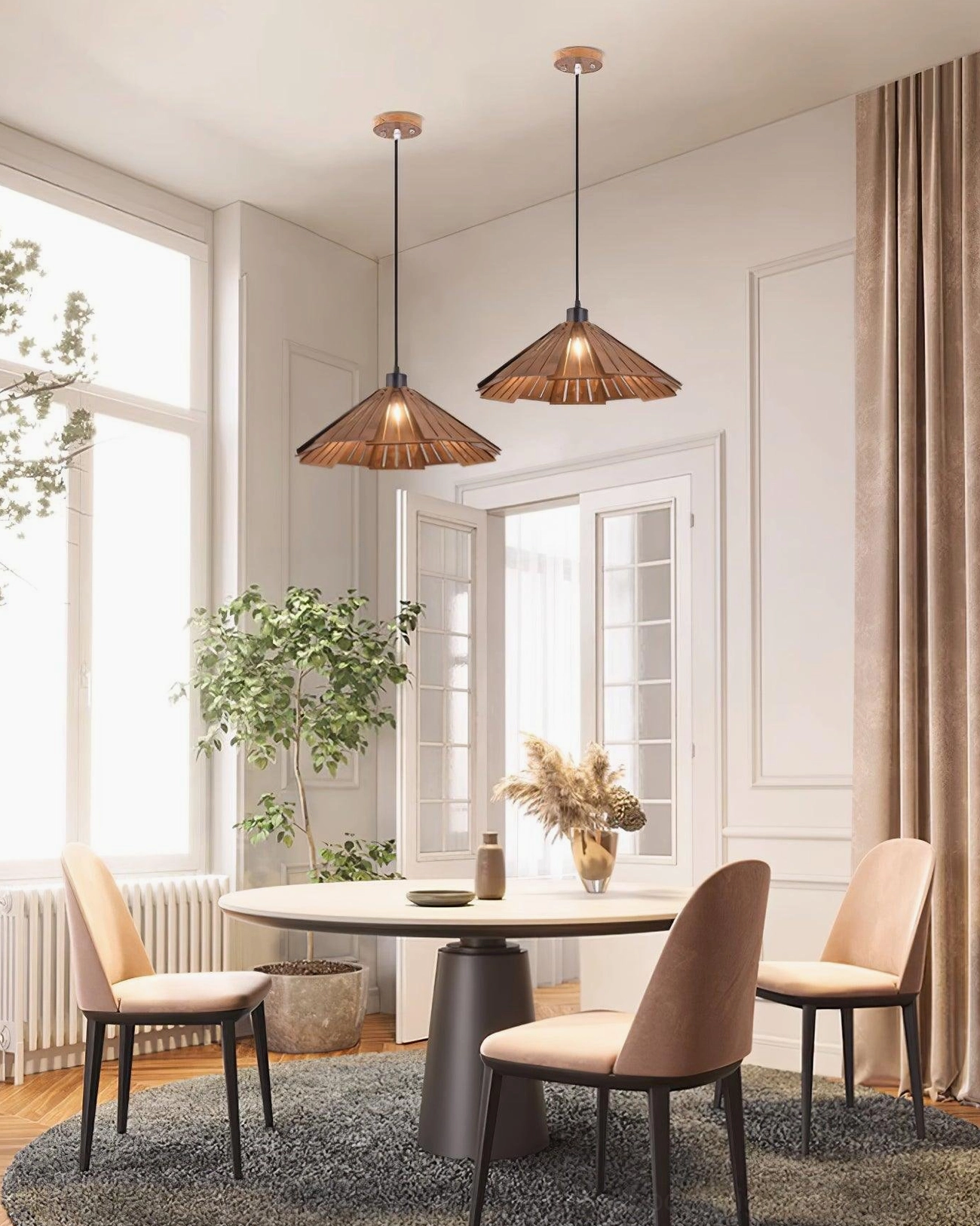 Delfina wooden pendant lamp interior design styling with warm neutral tones