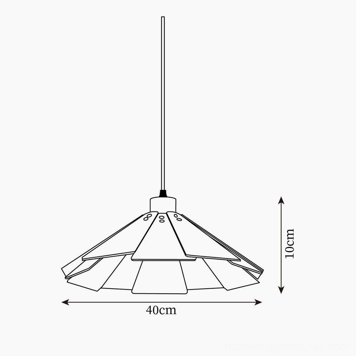 Delfina variant technical schematic 40cm tiered folded wood shade specification