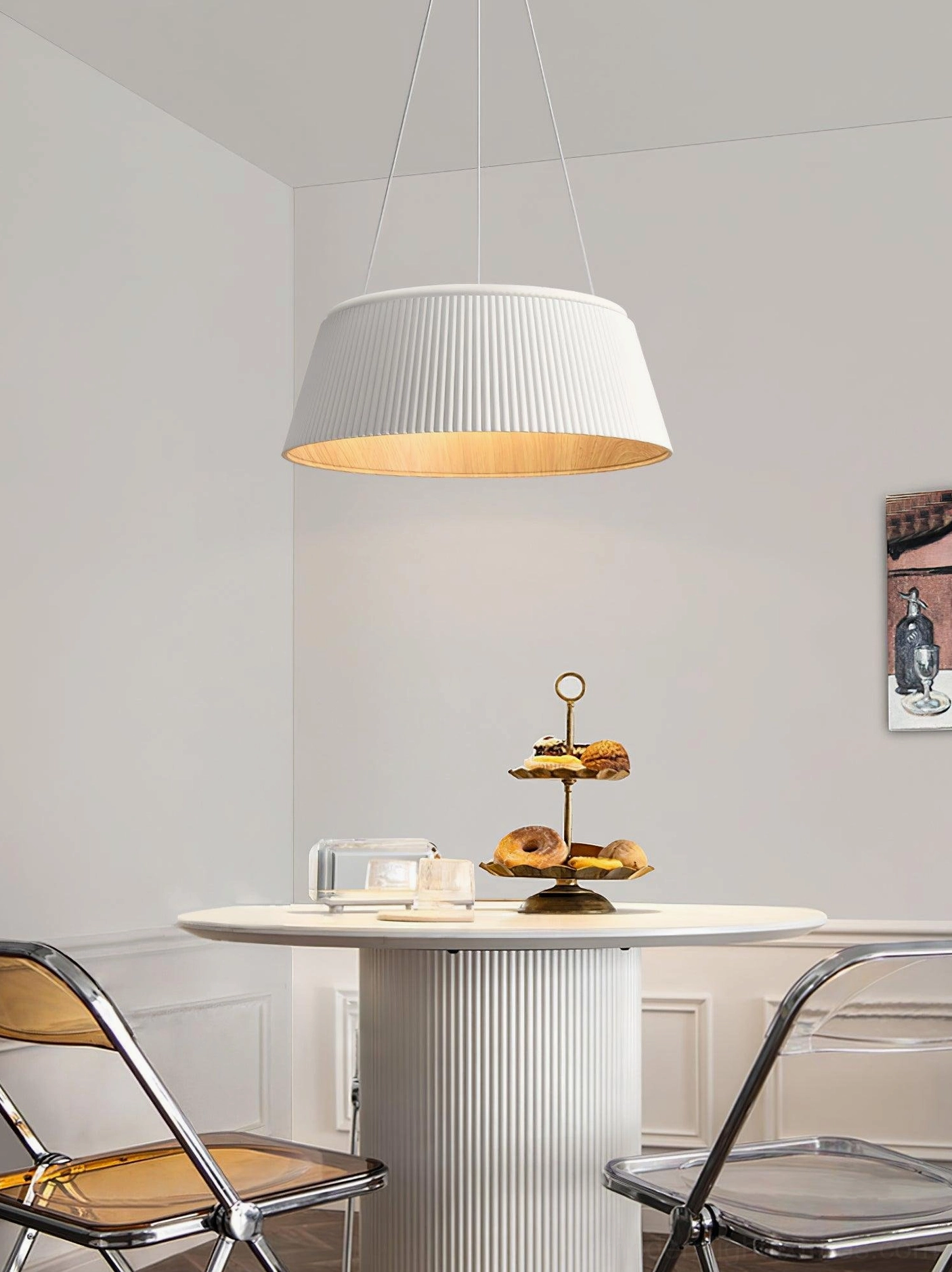 Delta drum pendant light in contemporary Scandinavian interior with natural wood and neutral tones