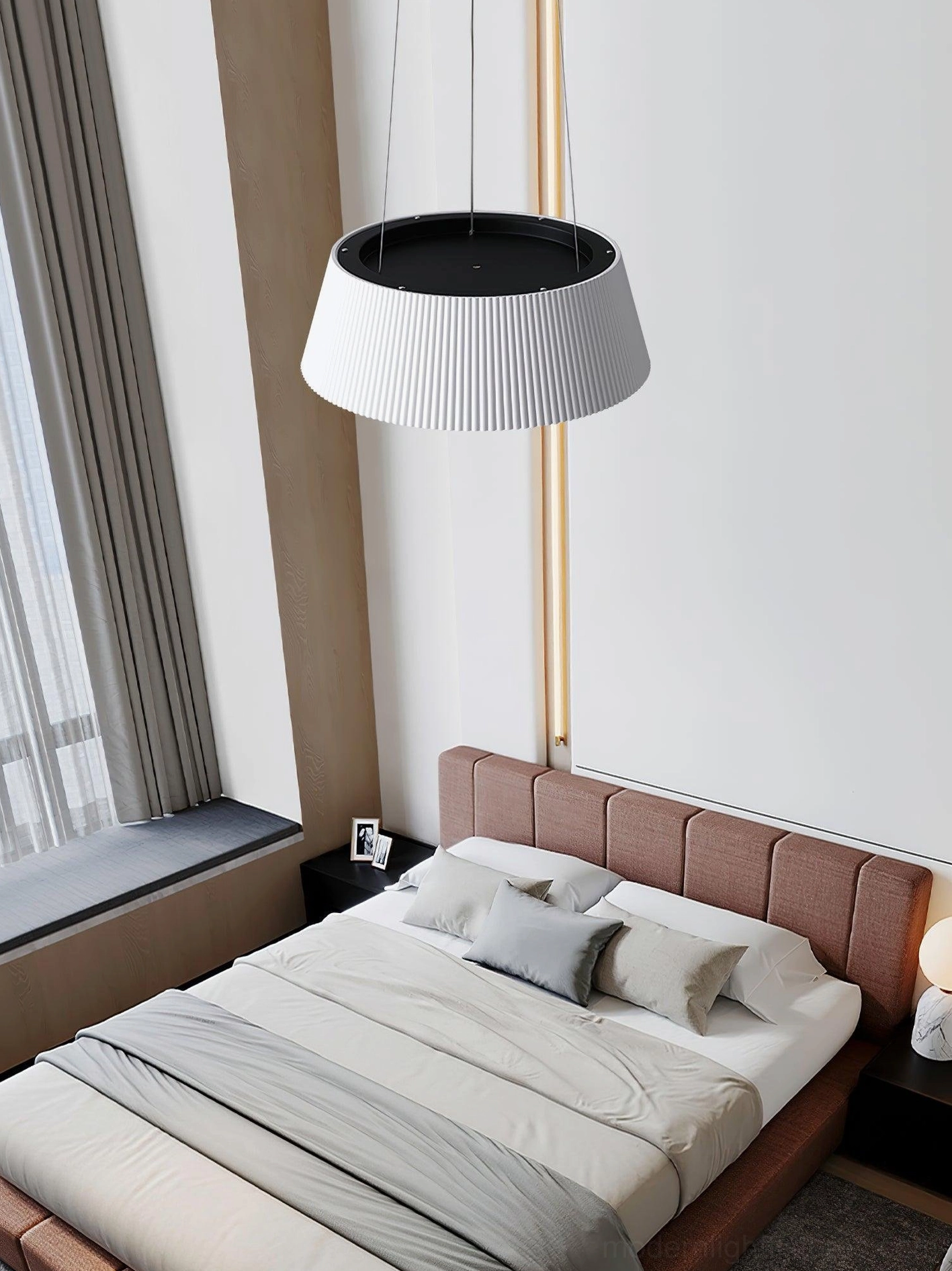 Delta pleated fabric pendant light demonstrating soft diffused illumination and design elegance