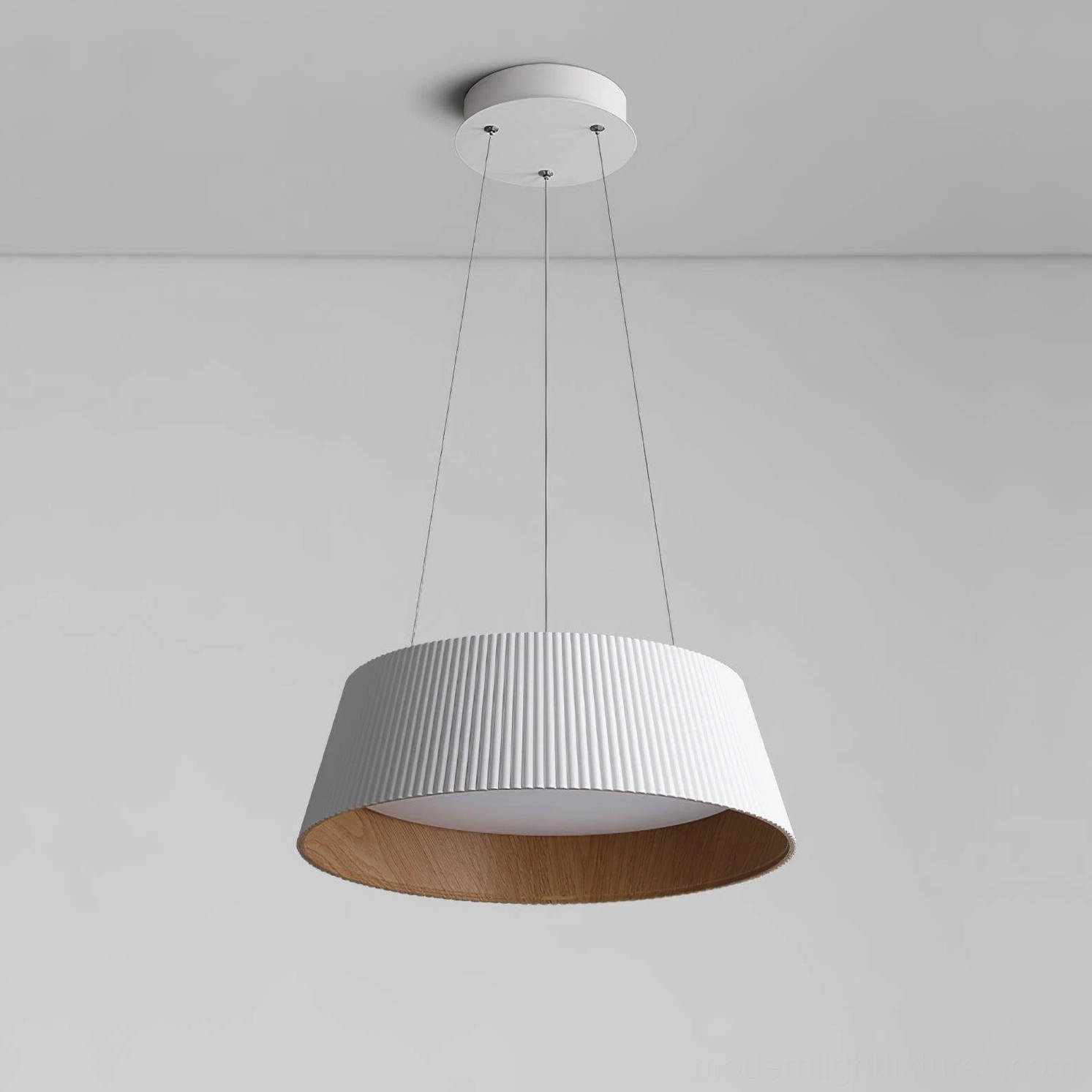 Delta pendant lamp in contemporary home interior showing fabric pleated construction and suspension