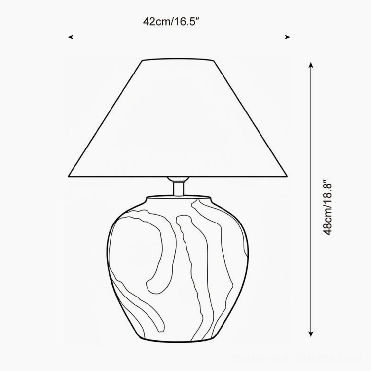 Desert Swirl table lamp technical orthographic front view showing product dimensions 42cm width and 48cm height specification