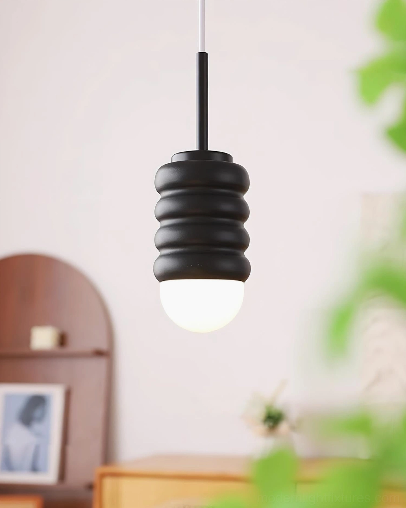 Design pendant lamp with brass accent hardware, sophisticated modern lighting fixture for home decor