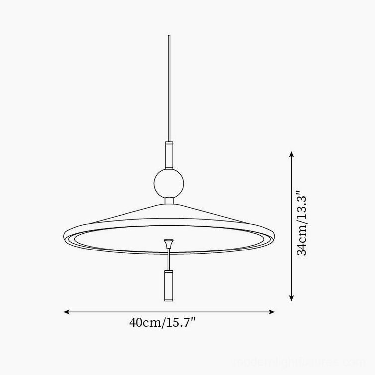 Devon pendant light technical drawing orthographic view 40cm diameter 34cm height specifications