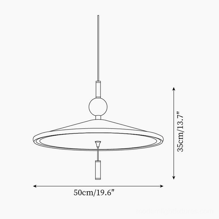 Devon pendant light technical drawing orthographic view 50cm diameter 35cm height specifications