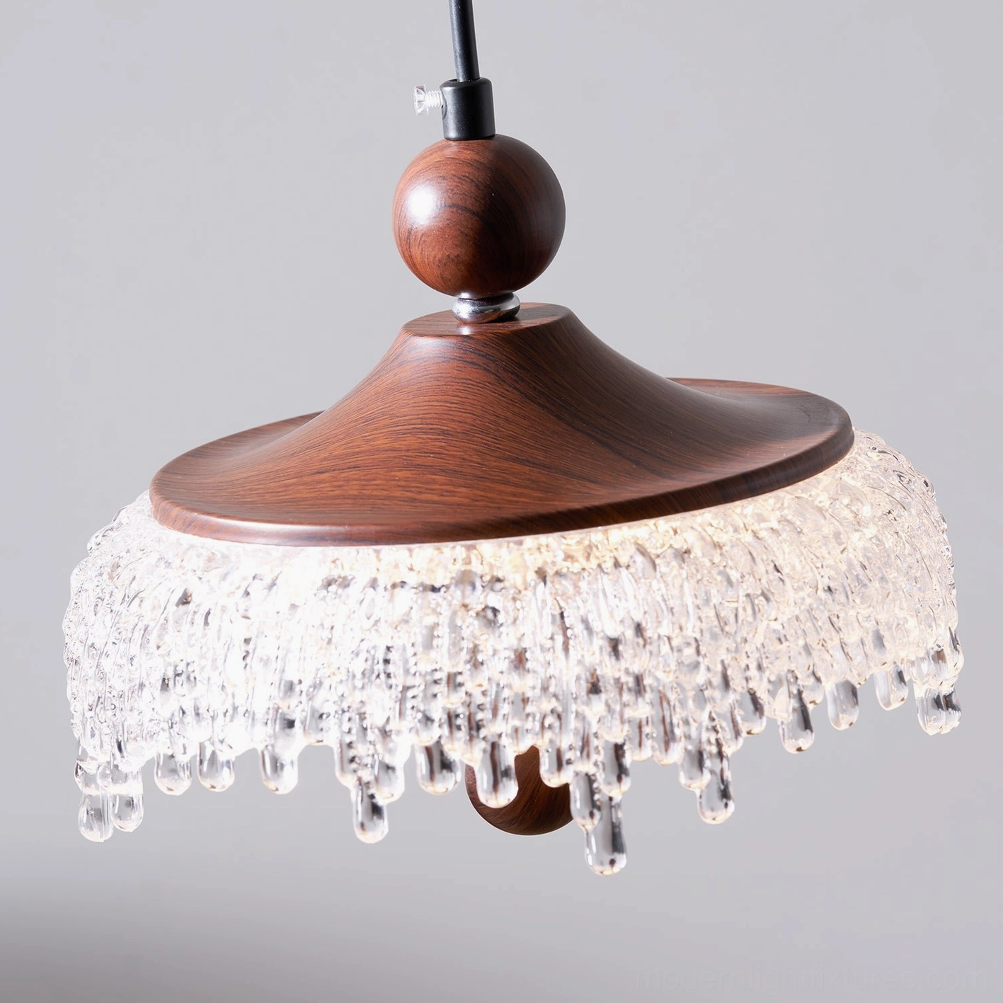 Dewdrop Halo pendant light with back view showing glass shade structure and light diffusion