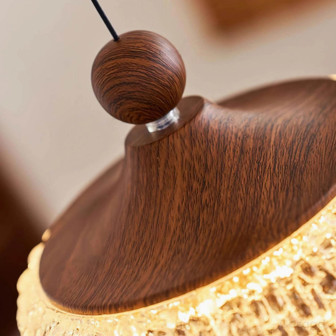 Dewdrop Halo glass droplet shade pendant light showing clear acrylic texture and refraction