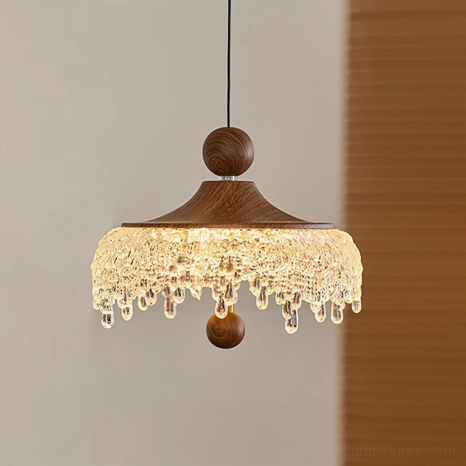 Single Dewdrop Halo pendant light with warm 3000K LED glow in modern room setting