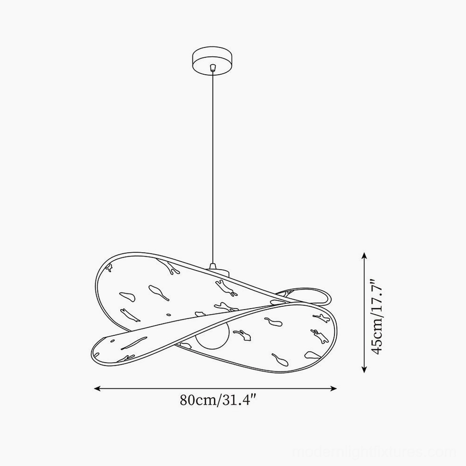 Technical orthographic line drawing of Dika pendant lamp showing dimensions and hanging hardware structure