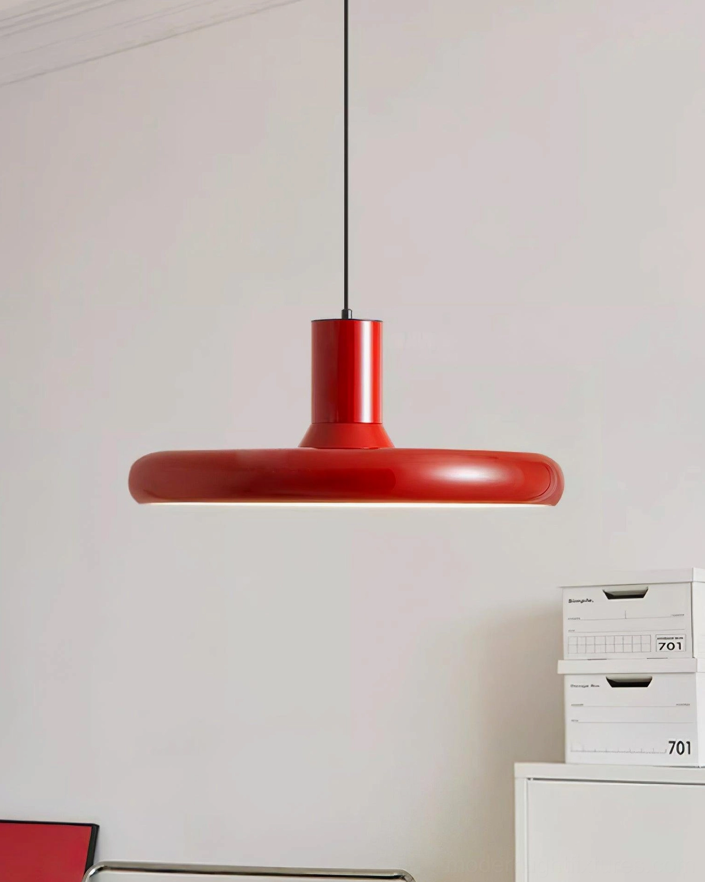 Red disc pendant light dimmable dimmer compatible sophisticated mood lighting