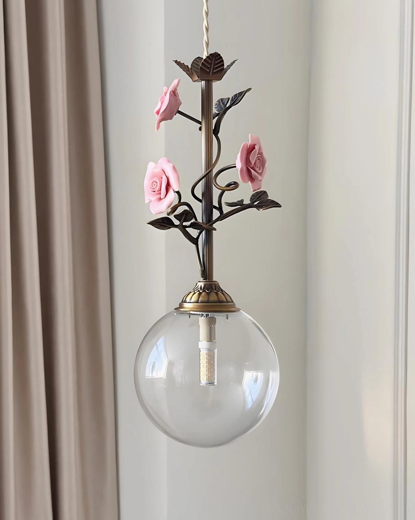 Dimmer-compatible floral pendant light with adjustable wire, flexible installation
