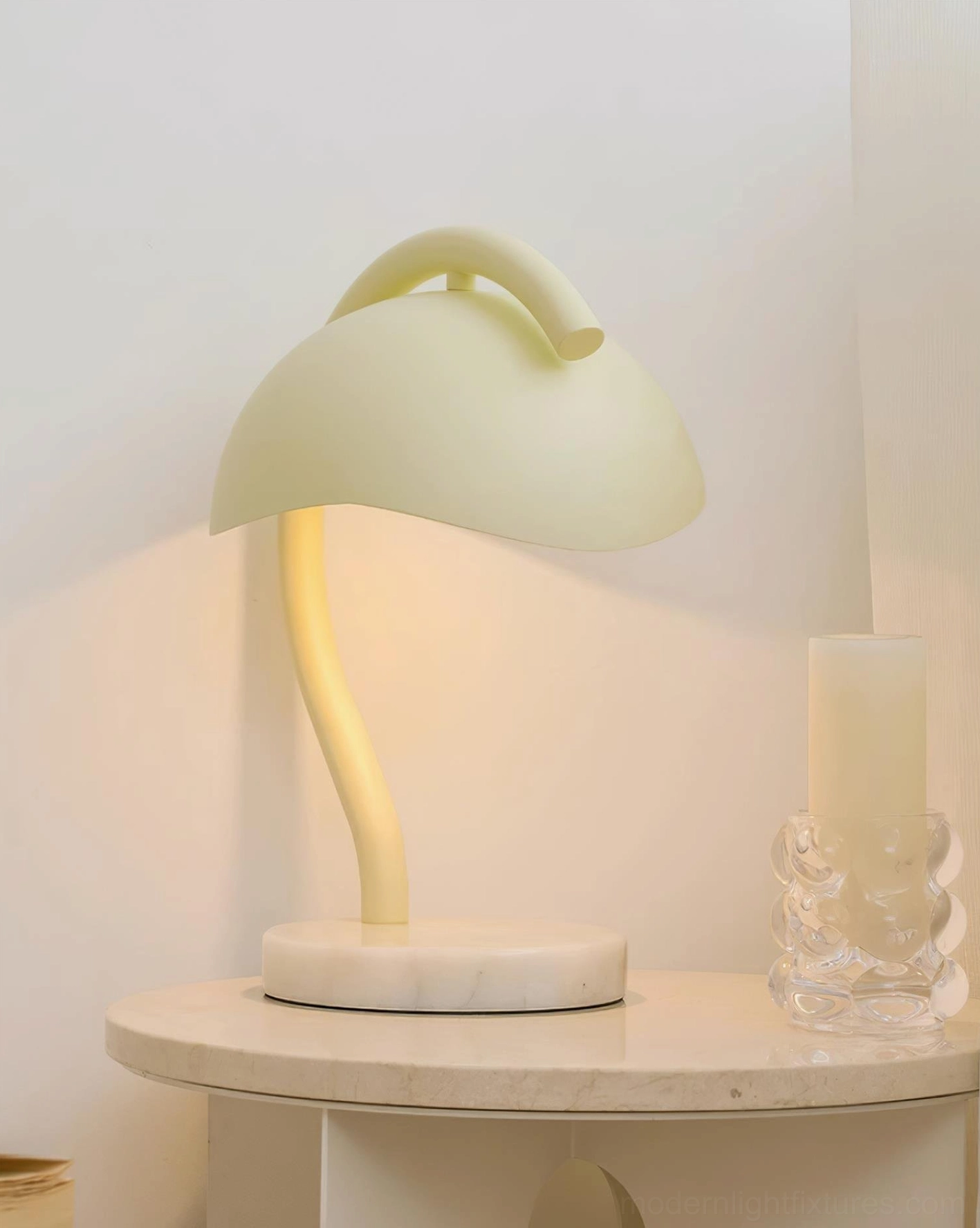 Beige and white alabaster candle warmer lamp with dimmer compatible features for adjustable ambient lighting